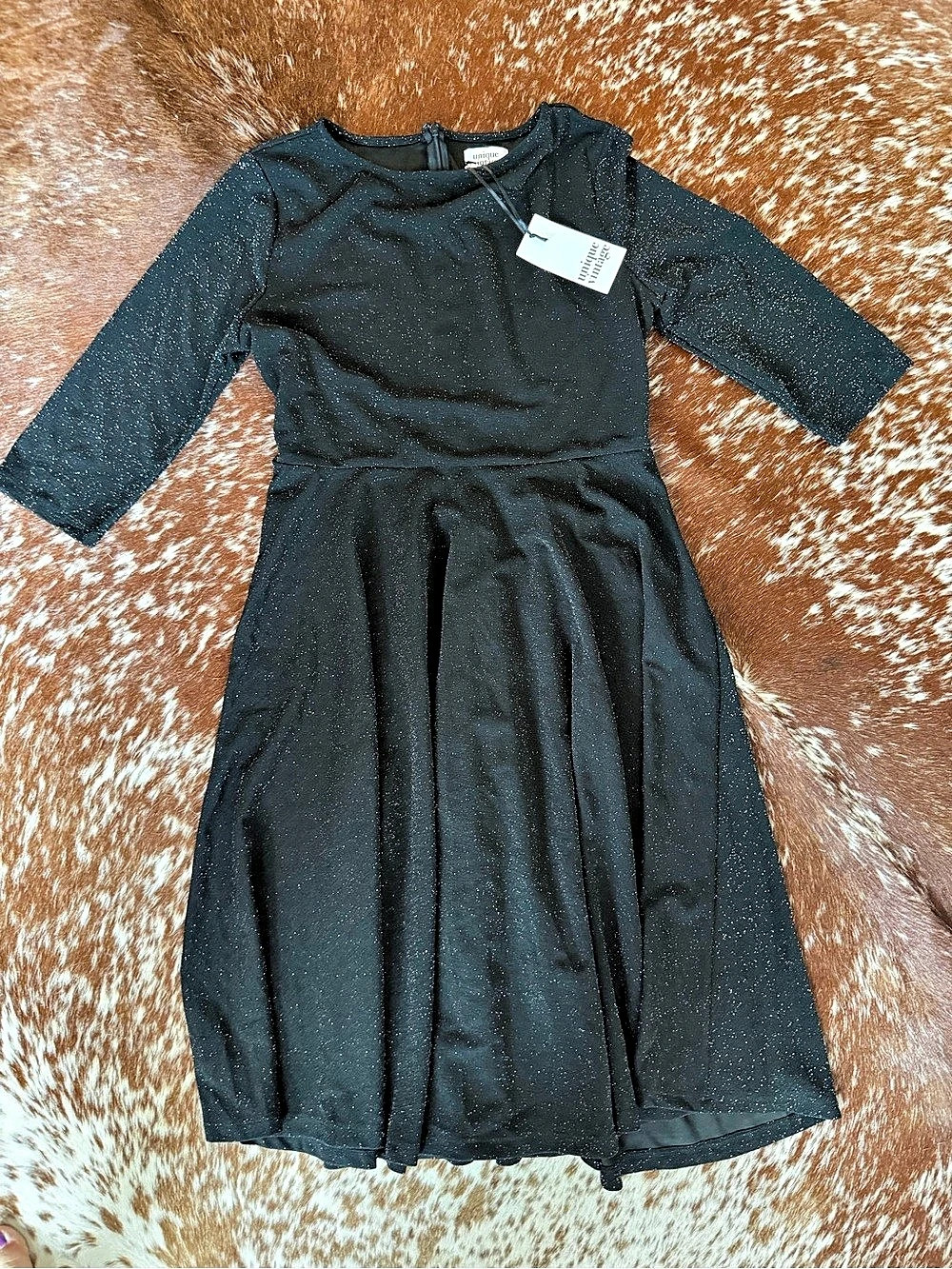 Unique Vintage Black Sparkle Midi Dress Size Large NWT